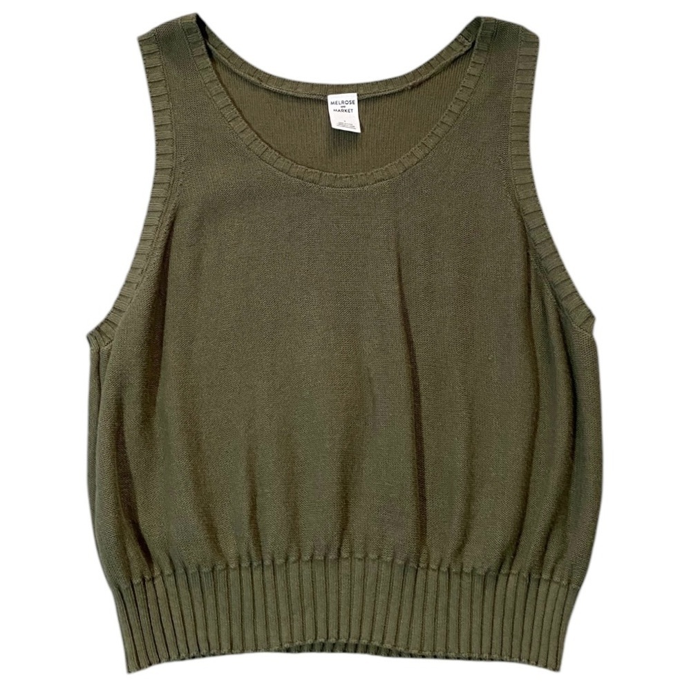 Olive Green Sweater Vest L 100% Cotton Preppy Academia Layering Knit Collegiate - Picture 2 of 8